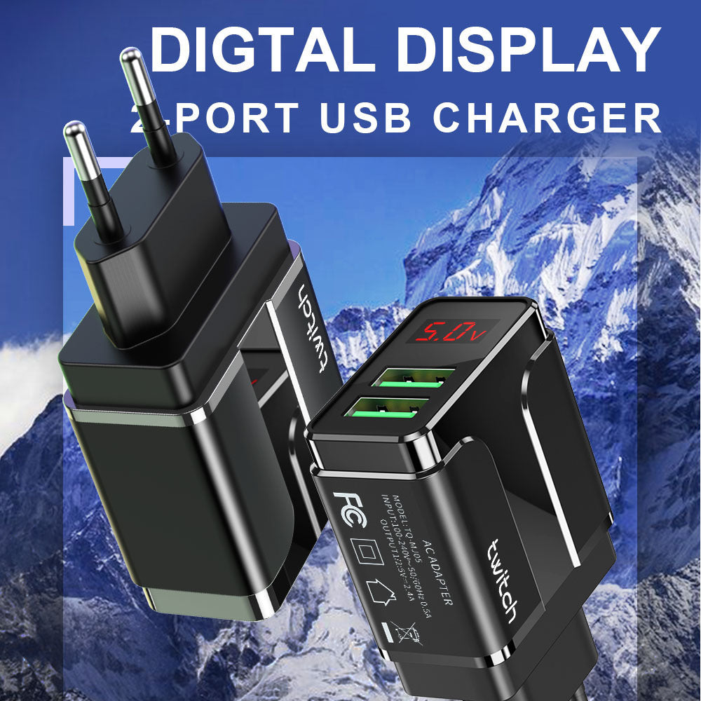 JMT-819978 Dual USB Smart Charger 10.5W for European and American Outlets, 2.4A Max Output