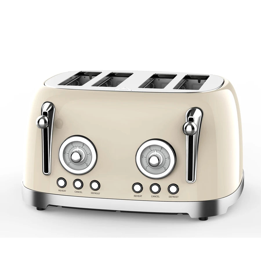 JMT-820106 Retro 4-Slice Electric Toaster with Dust Cover for Breakfast Bread Making