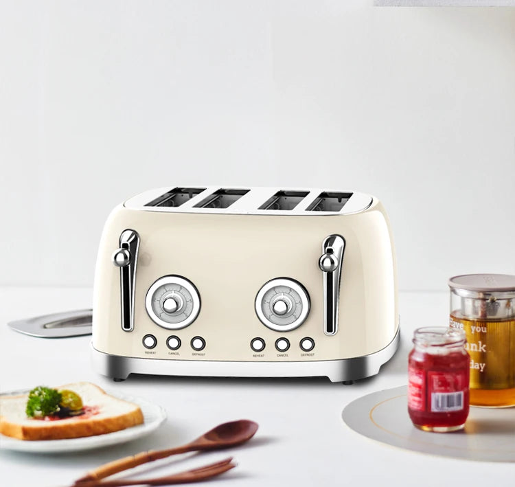 JMT-820106 Retro 4-Slice Electric Toaster with Dust Cover for Breakfast Bread Making