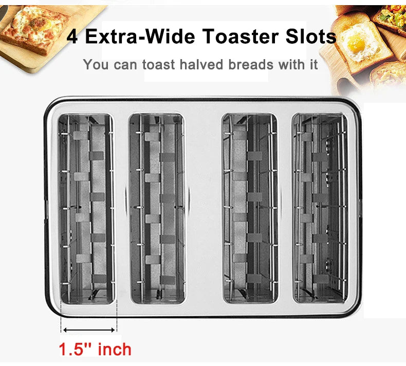 JMT-820106 Retro 4-Slice Electric Toaster with Dust Cover for Breakfast Bread Making