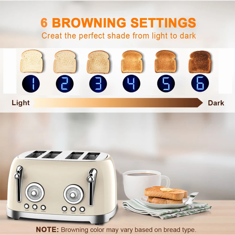 JMT-820106 Retro 4-Slice Electric Toaster with Dust Cover for Breakfast Bread Making