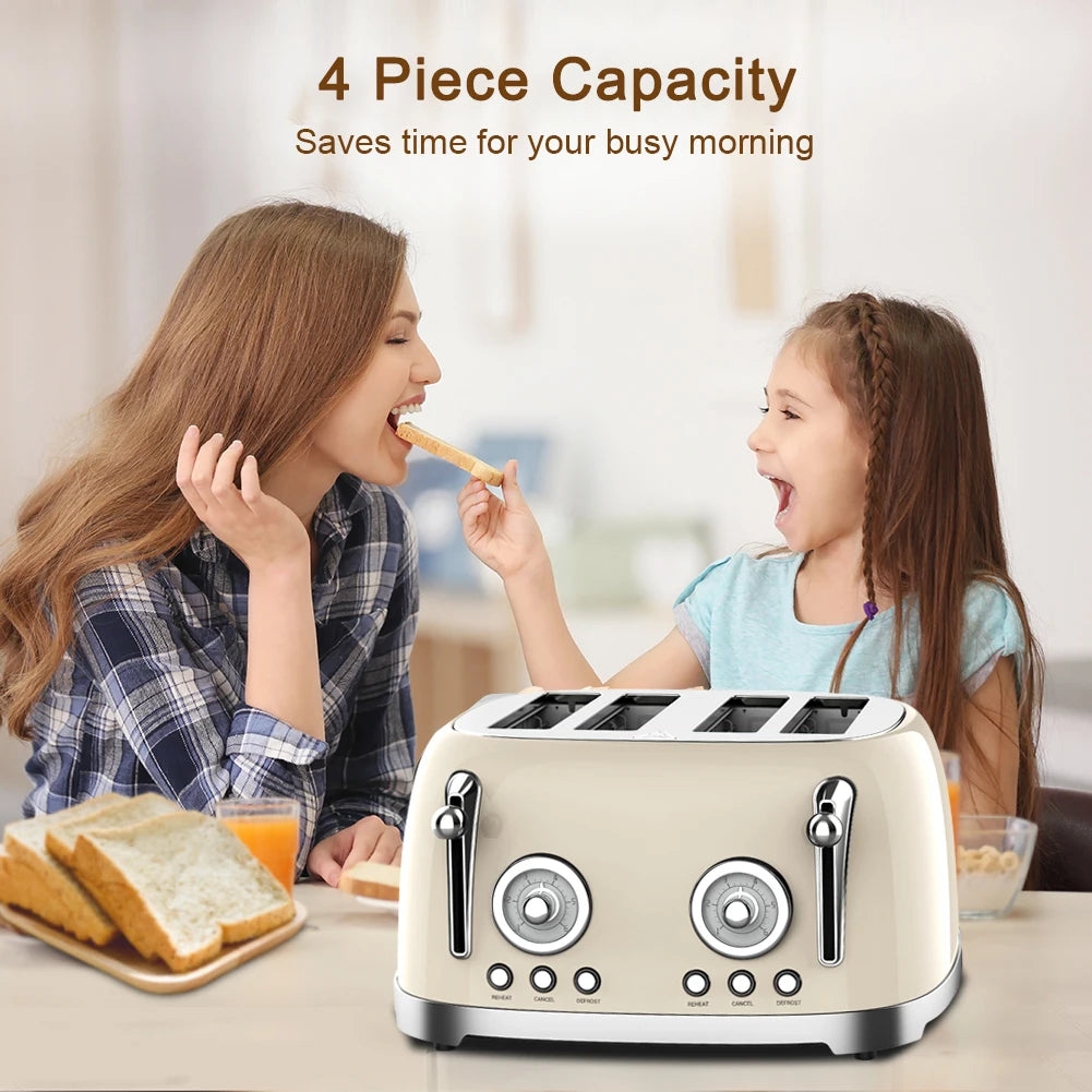 JMT-820106 Retro 4-Slice Electric Toaster with Dust Cover for Breakfast Bread Making