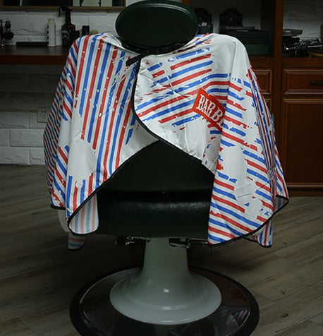 JMT-820426 Waterproof Barber's Cloak - Machine Washable High-Density Polyester Haircut Cape with Red and Blue Stripes