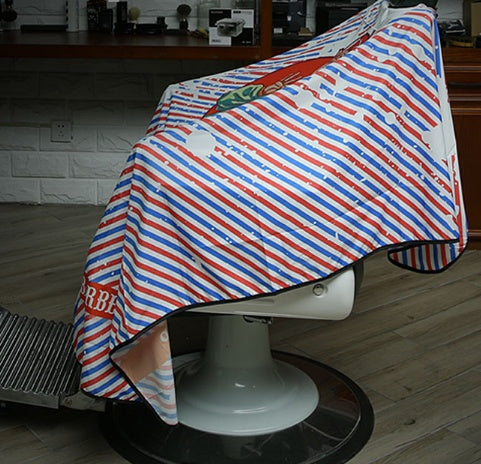 JMT-820426 Waterproof Barber's Cloak - Machine Washable High-Density Polyester Haircut Cape with Red and Blue Stripes