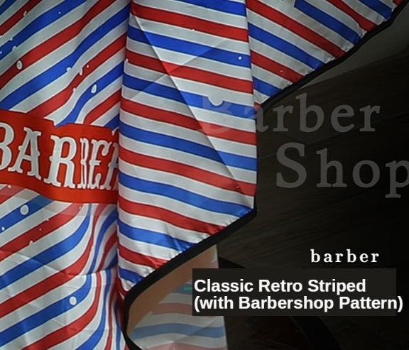 JMT-820426 Waterproof Barber's Cloak - Machine Washable High-Density Polyester Haircut Cape with Red and Blue Stripes
