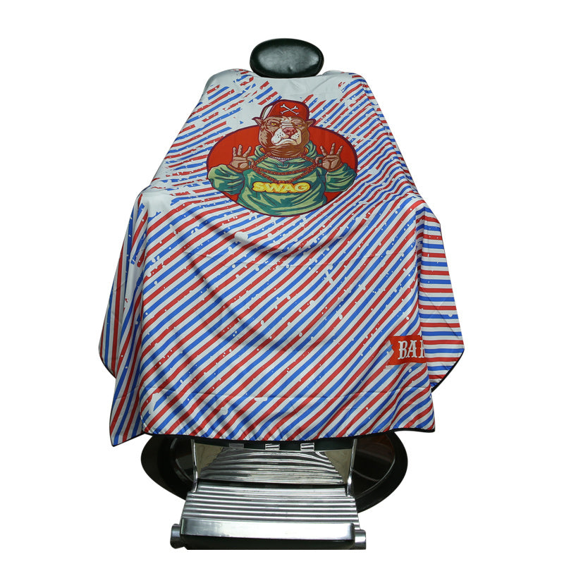 JMT-820426 Waterproof Barber's Cloak - Machine Washable High-Density Polyester Haircut Cape with Red and Blue Stripes