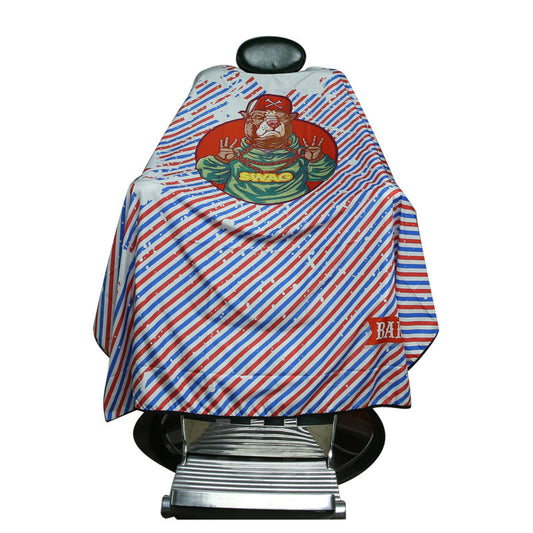 JMT-820426 Waterproof Barber's Cloak - Machine Washable High-Density Polyester Haircut Cape with Red and Blue Stripes