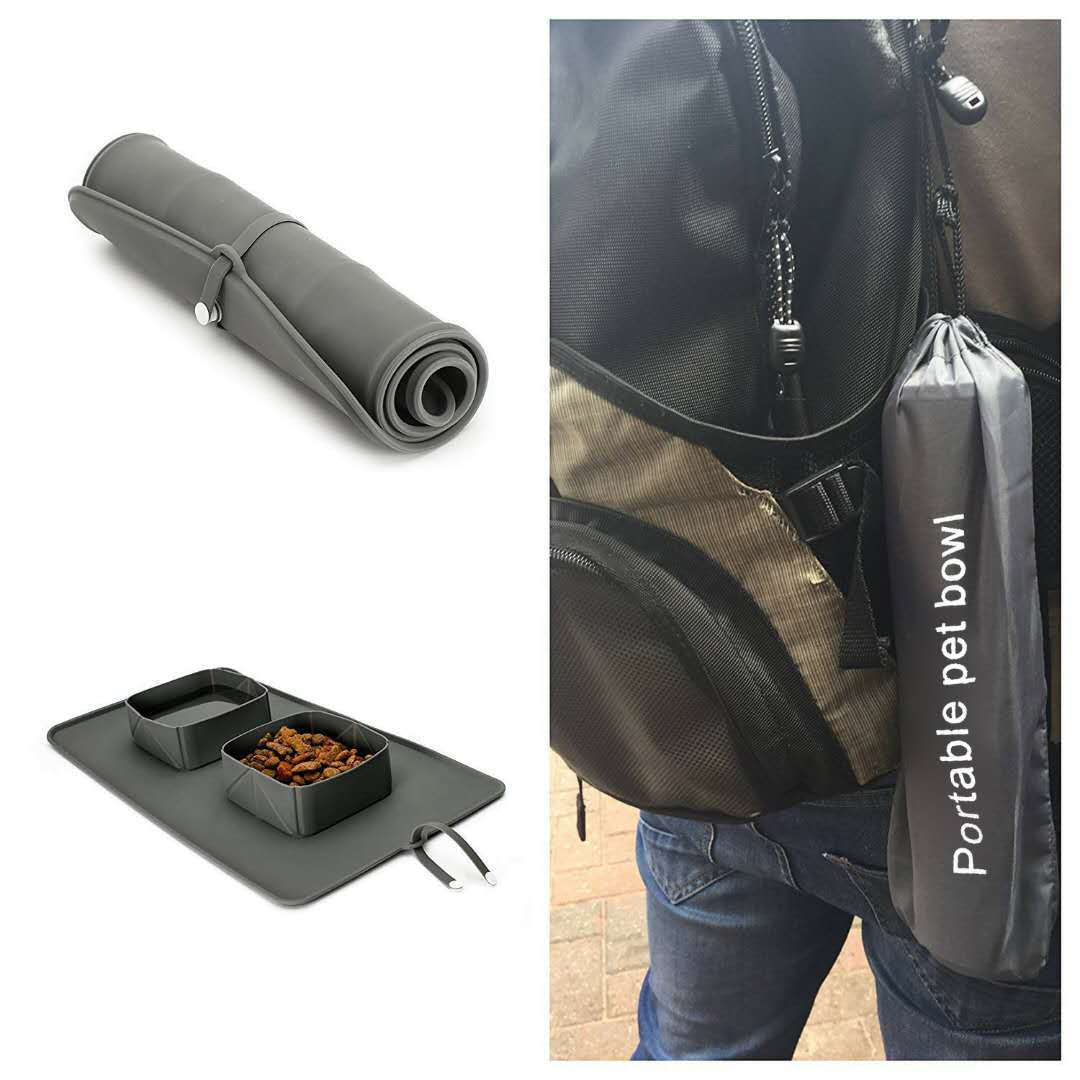 JMT-820618 Silicone Folding Pet Bowl with Non-Slip Base – Black and Blue