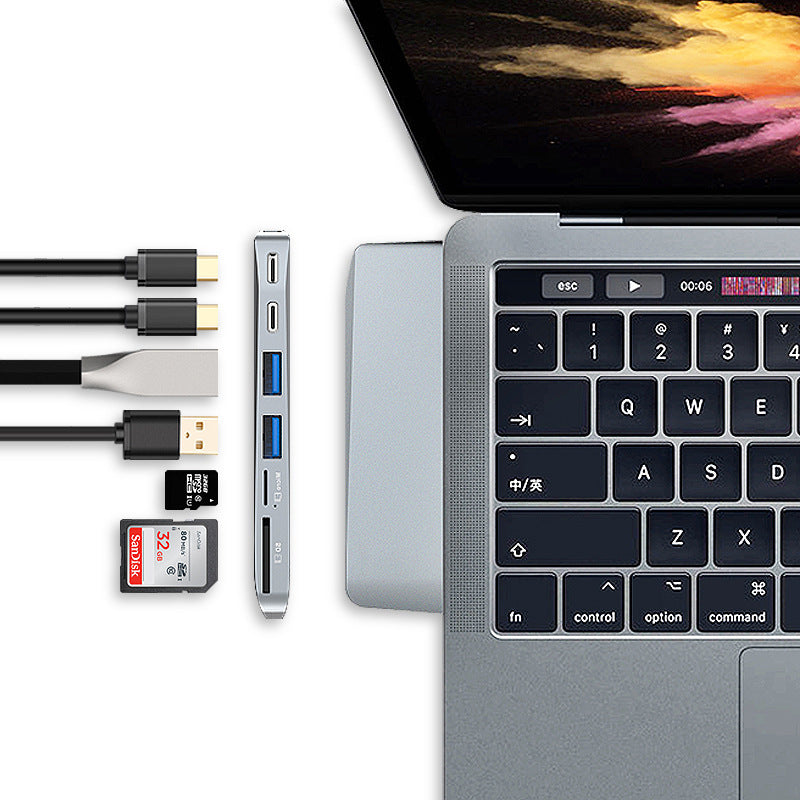 JMT-821386 8-in-1 USB 3.0 Card Reader Hub for MacBook Pro (2015-2018) with Dual USB-C, 5K Resolution, and PD 3.0 Charging