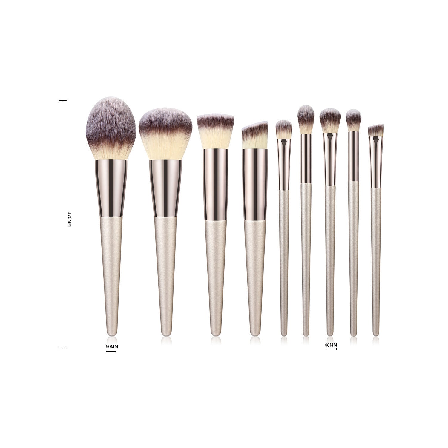 JMT-821578 Champagne Gold Wooden Handle Makeup Brush Set - 7, 9, or 10 Brushes Available