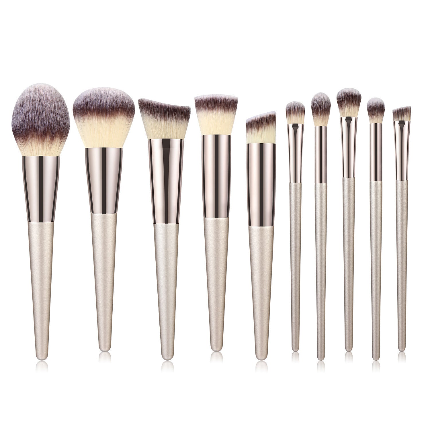 JMT-821578 Champagne Gold Wooden Handle Makeup Brush Set - 7, 9, or 10 Brushes Available