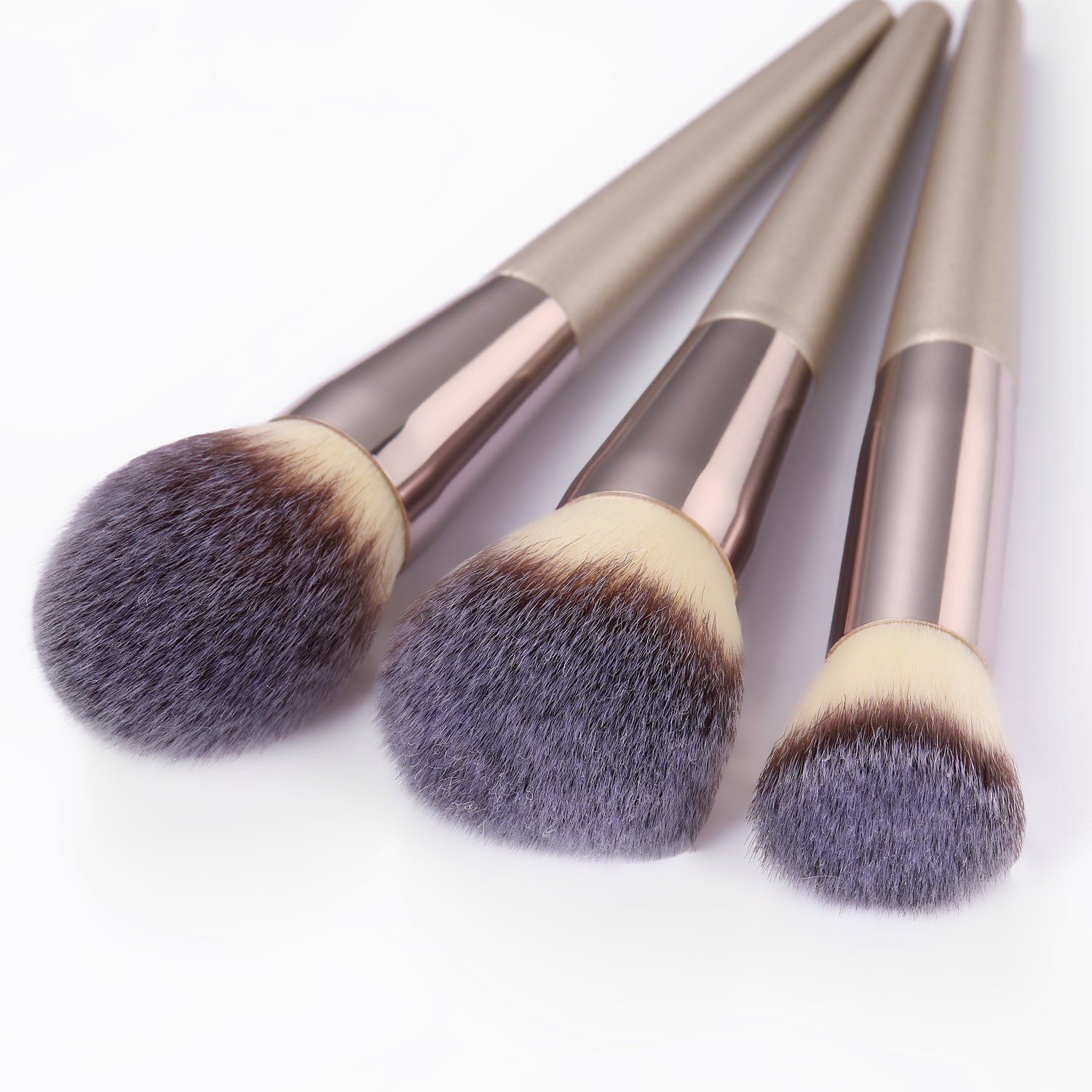 JMT-821578 Champagne Gold Wooden Handle Makeup Brush Set - 7, 9, or 10 Brushes Available