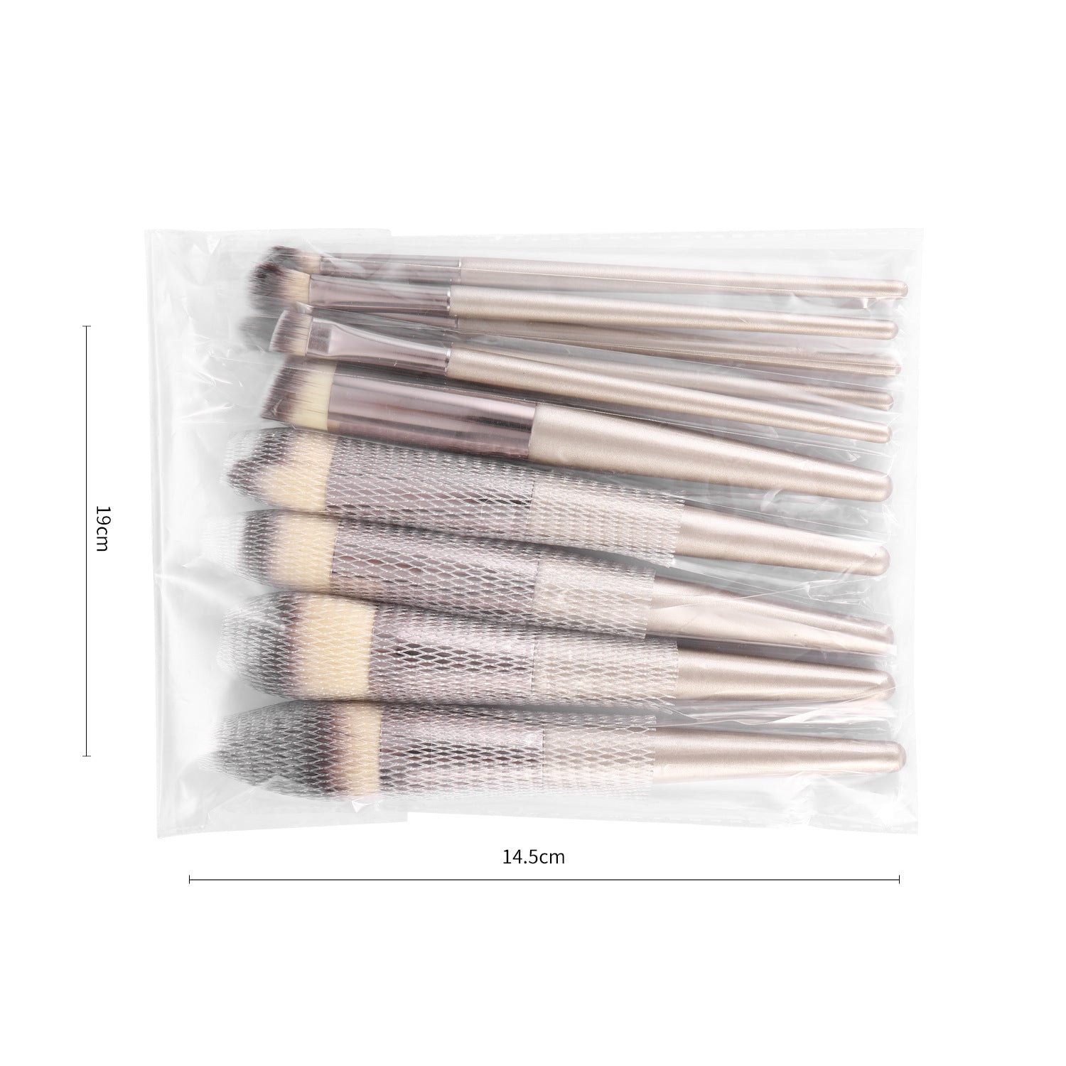 JMT-821578 Champagne Gold Wooden Handle Makeup Brush Set - 7, 9, or 10 Brushes Available