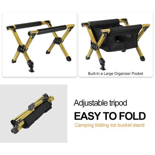 JMT-821642 Portable Wooden Grain Outdoor Camping Ice Cooler Stand with Pocket Bag, 80kg Capacity