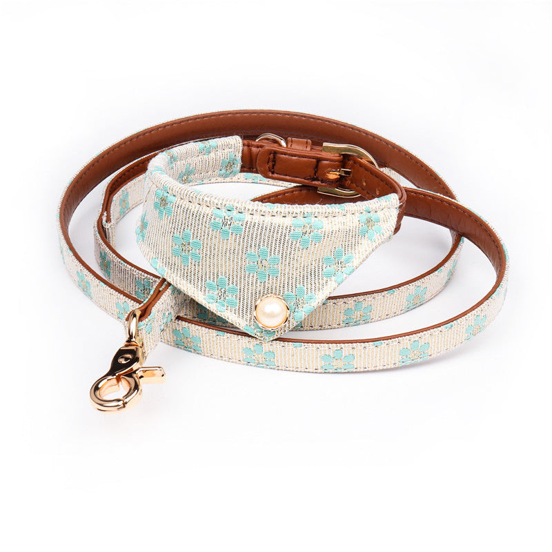 JMT-822410 Floral Pattern Dog Bow Collar & Leash Set - Multiple Size Options Available