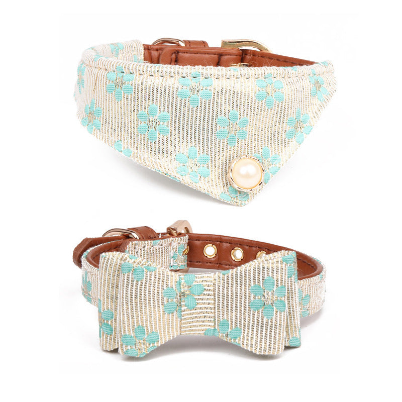 JMT-822410 Floral Pattern Dog Bow Collar & Leash Set - Multiple Size Options Available