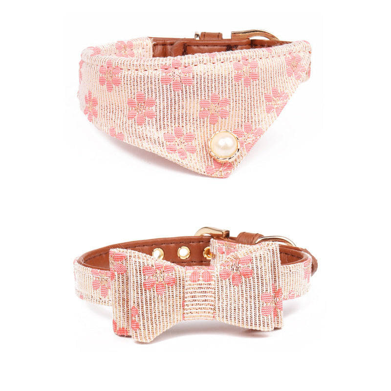 JMT-822410 Floral Pattern Dog Bow Collar & Leash Set - Multiple Size Options Available
