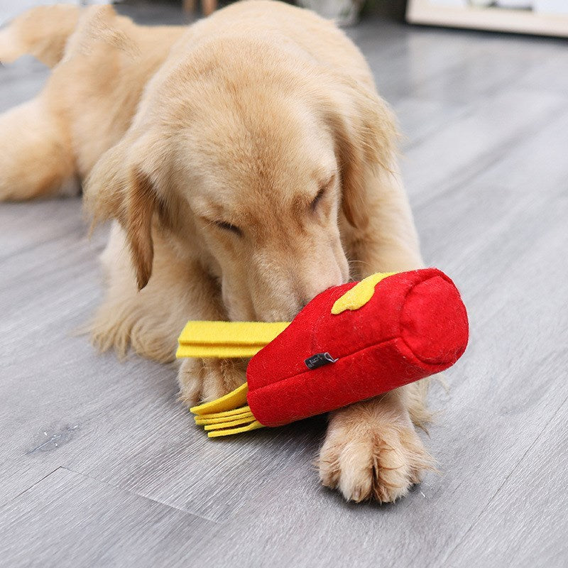 JMT-822730 Interactive French Fries Dog Toy for Sniffing and Training - Red Felt Cloth, Fun Treat Dispenser