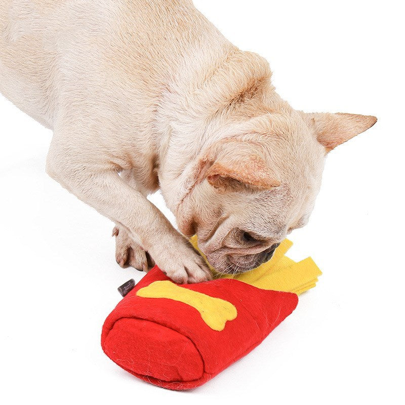JMT-822730 Interactive French Fries Dog Toy for Sniffing and Training - Red Felt Cloth, Fun Treat Dispenser