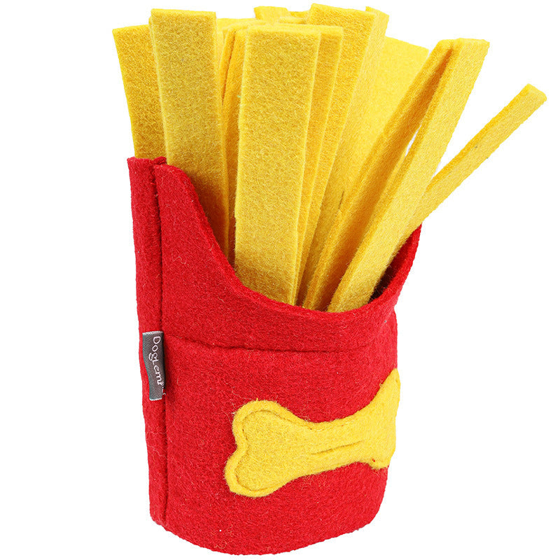 JMT-822730 Interactive French Fries Dog Toy for Sniffing and Training - Red Felt Cloth, Fun Treat Dispenser
