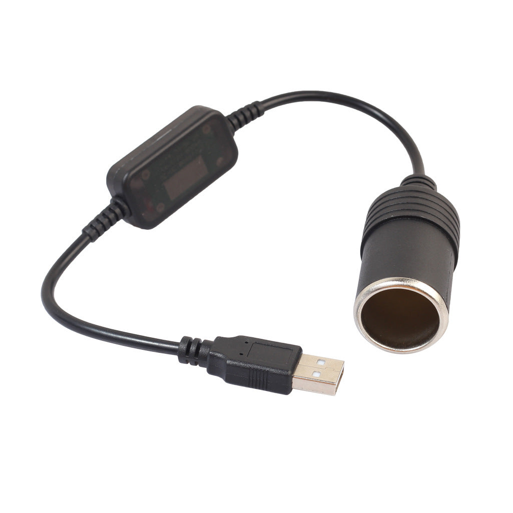 JMT-822922 Black USB to Cigarette Lighter Adapter Cable - Converts 5V USB to 12V Output for Car Accessories