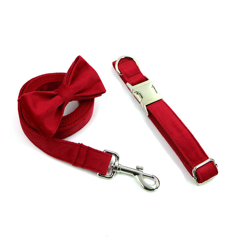 JMT-822922 Plaid Dog Collar with Bow Tie Set in Engraved Velvet - Adjustable Sizes XS to XL