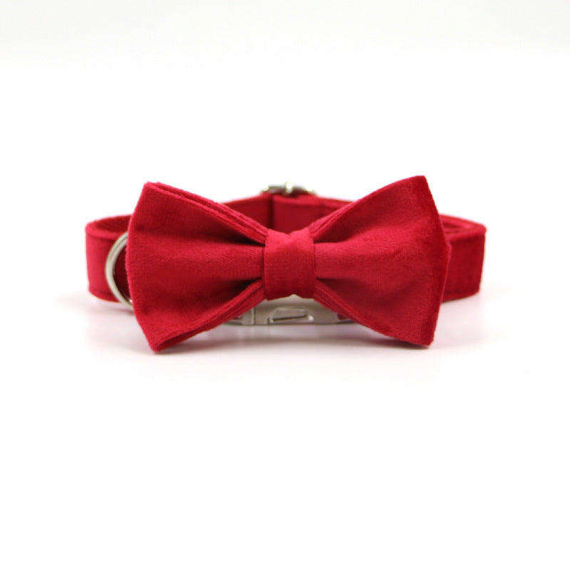JMT-822922 Plaid Dog Collar with Bow Tie Set in Engraved Velvet - Adjustable Sizes XS to XL