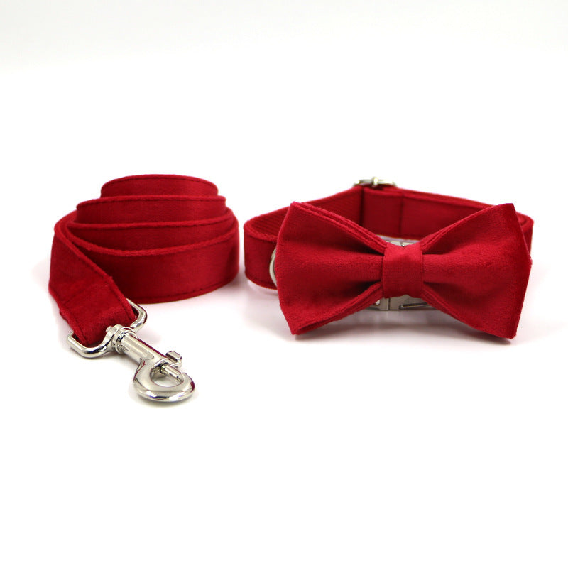 JMT-822922 Plaid Dog Collar with Bow Tie Set in Engraved Velvet - Adjustable Sizes XS to XL