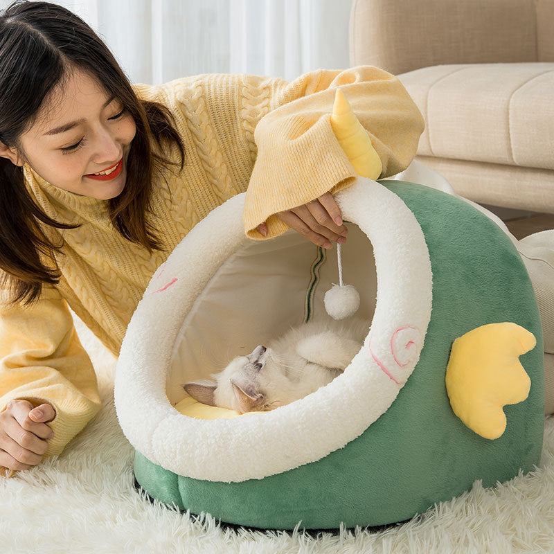 JMT-823050 Animal-Shaped Cat Litter Bed, Semi-Enclosed Design for Warmth in Autumn and Winter