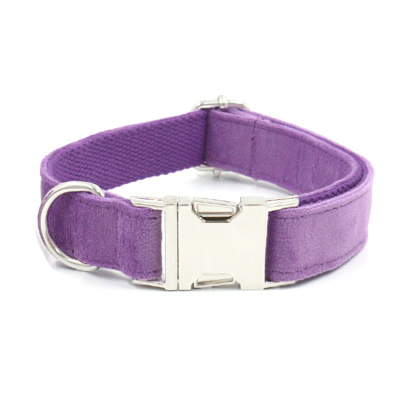 JMT-823242 Purple Velvet Dog Collar and Leash Set with Bow - Available in Multiple Sizes