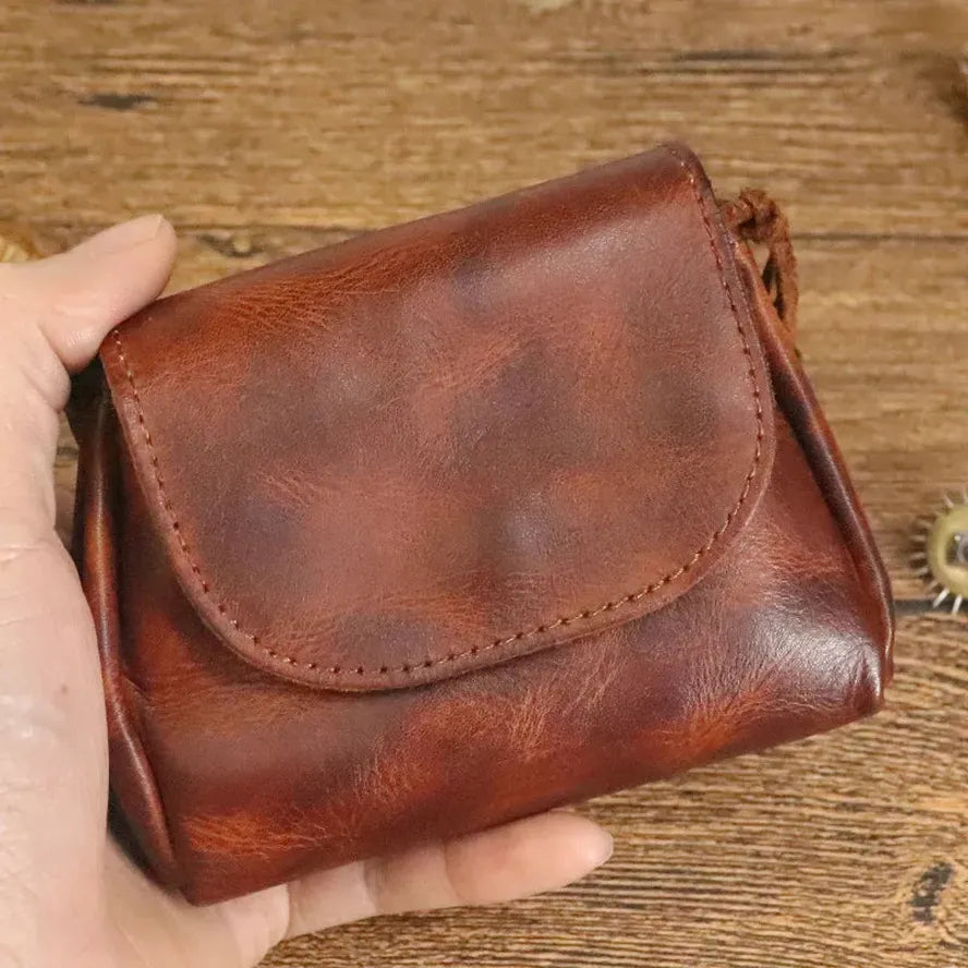 JMT-824266 Retro Leather Zero Wallet for Women - Genuine Cowhide Key Case and Earphone Storage Bag