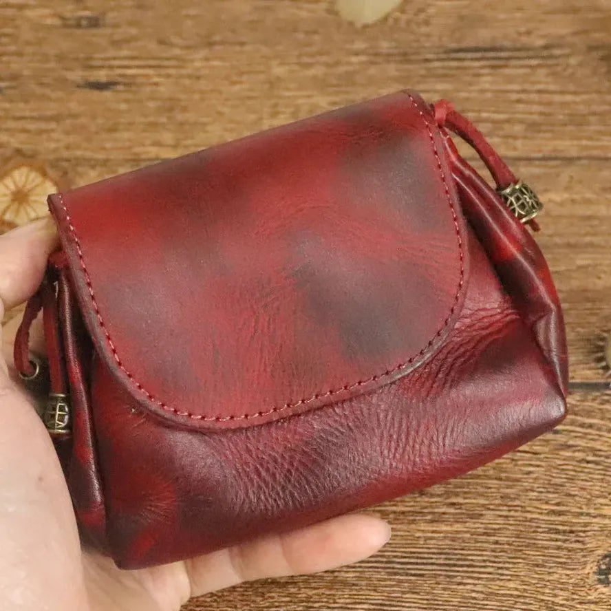 JMT-824266 Retro Leather Zero Wallet for Women - Genuine Cowhide Key Case and Earphone Storage Bag