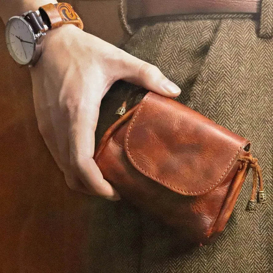 JMT-824266 Retro Leather Zero Wallet for Women - Genuine Cowhide Key Case and Earphone Storage Bag