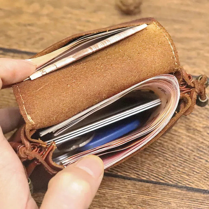 JMT-824266 Retro Leather Zero Wallet for Women - Genuine Cowhide Key Case and Earphone Storage Bag