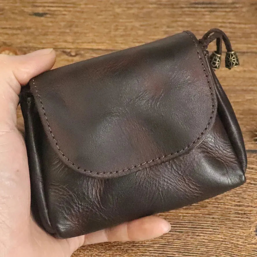 JMT-824266 Retro Leather Zero Wallet for Women - Genuine Cowhide Key Case and Earphone Storage Bag