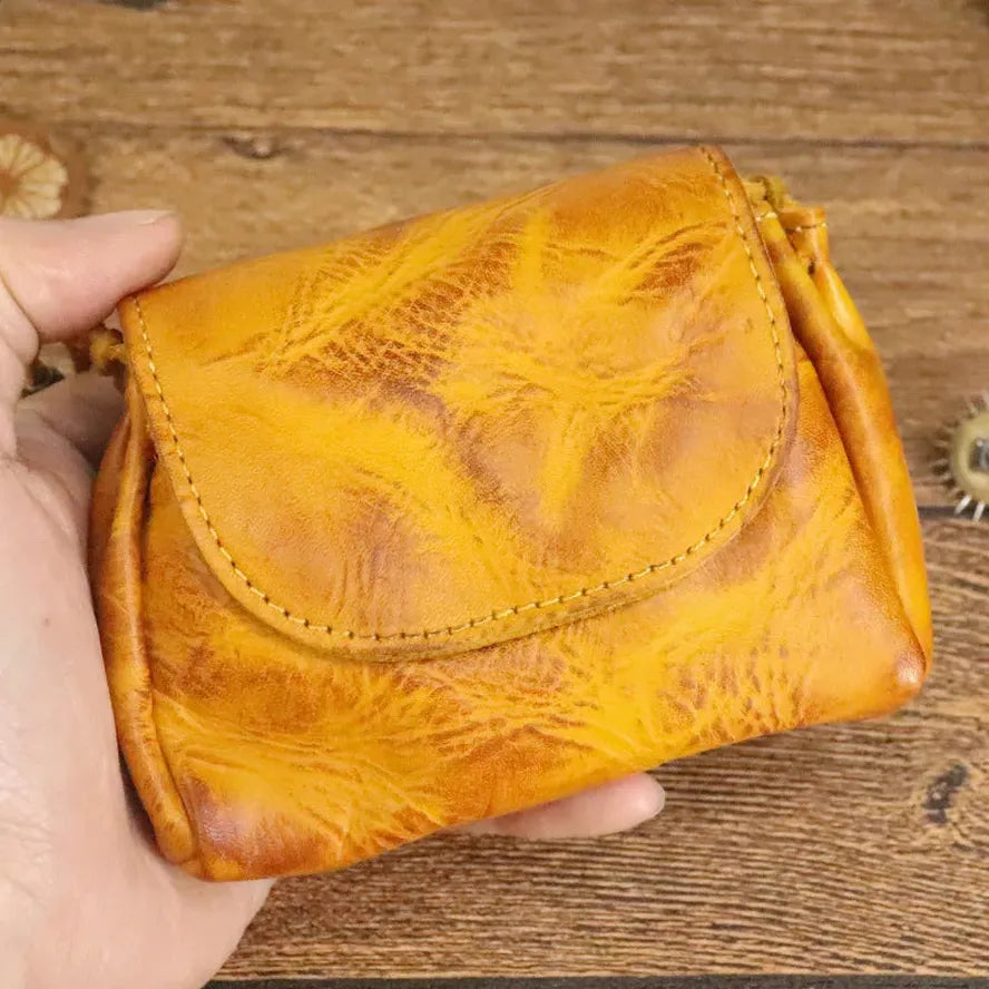 JMT-824266 Retro Leather Zero Wallet for Women - Genuine Cowhide Key Case and Earphone Storage Bag