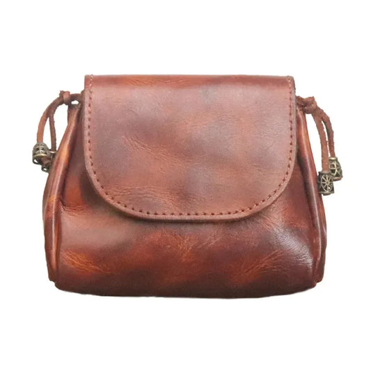 JMT-824266 Retro Leather Zero Wallet for Women - Genuine Cowhide Key Case and Earphone Storage Bag