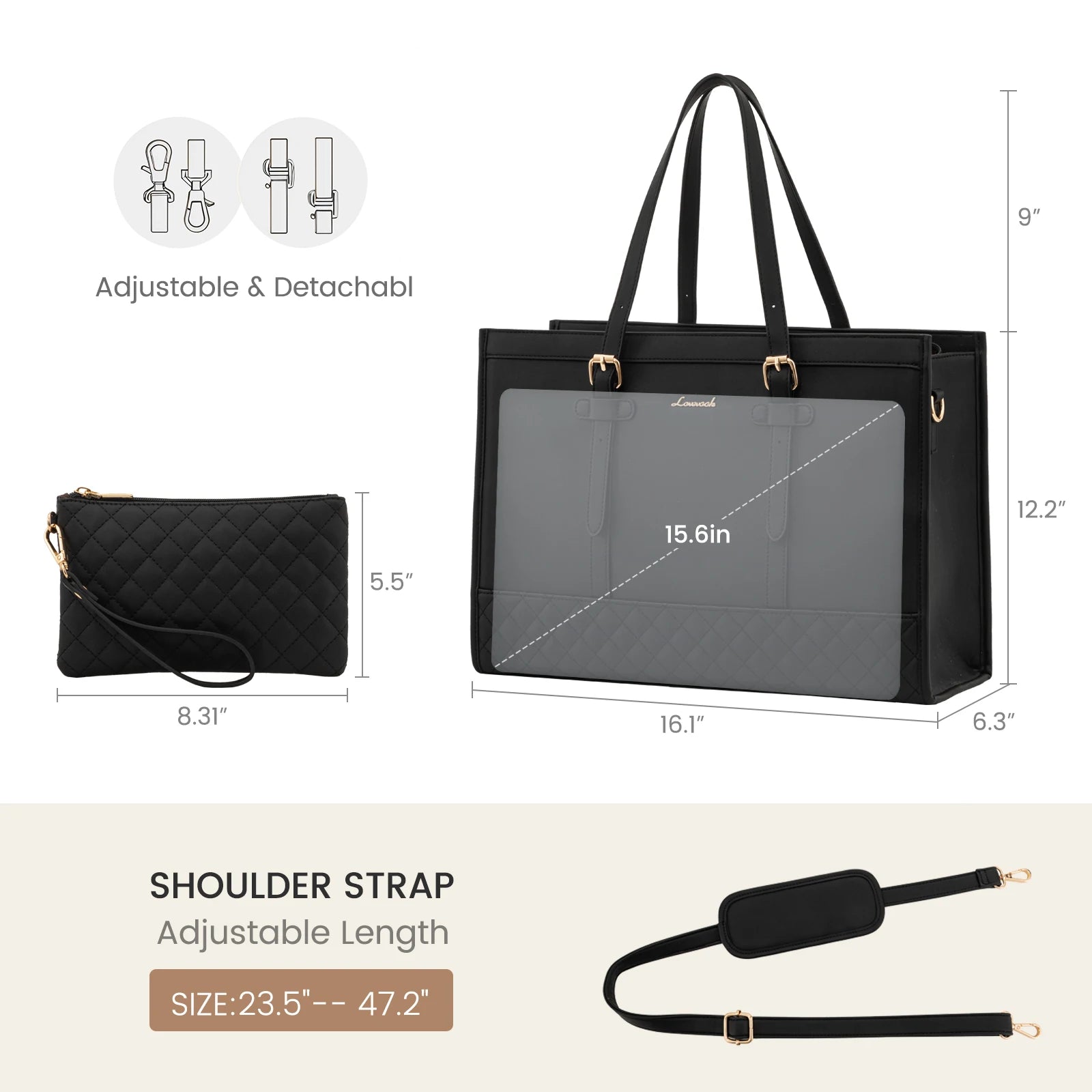 JMT-824714 Spacious Women's 2-Piece Laptop Tote Bag Set for Business and Travel, Fits Up to 15.6-Inch Laptops