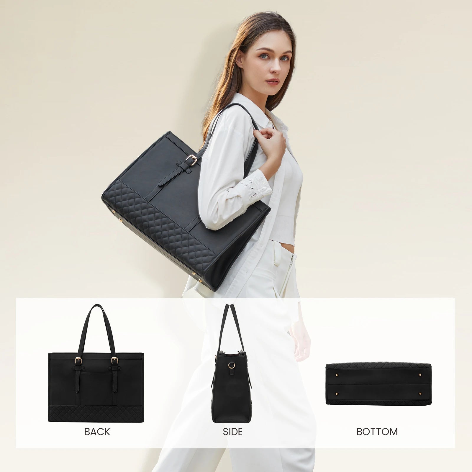 JMT-824714 Spacious Women's 2-Piece Laptop Tote Bag Set for Business and Travel, Fits Up to 15.6-Inch Laptops