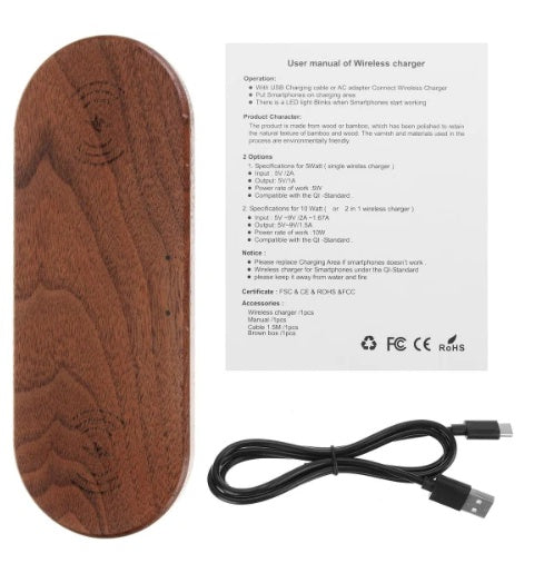 JMT-825738 Wooden Wireless Charger - Direct Charge 10W in Bamboo, Beech, and Walnut Finishes