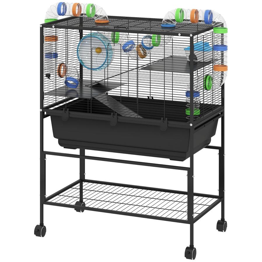 JMT-826058 3-Tier Hamster Cage with Deep Tray, Storage Solutions, Exercise Wheel, Hut, and Tube System