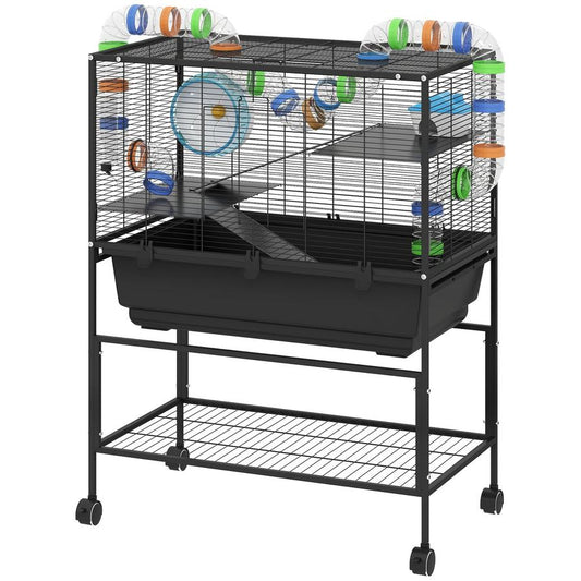 JMT-826058 3-Tier Hamster Cage with Deep Tray, Storage Solutions, Exercise Wheel, Hut, and Tube System