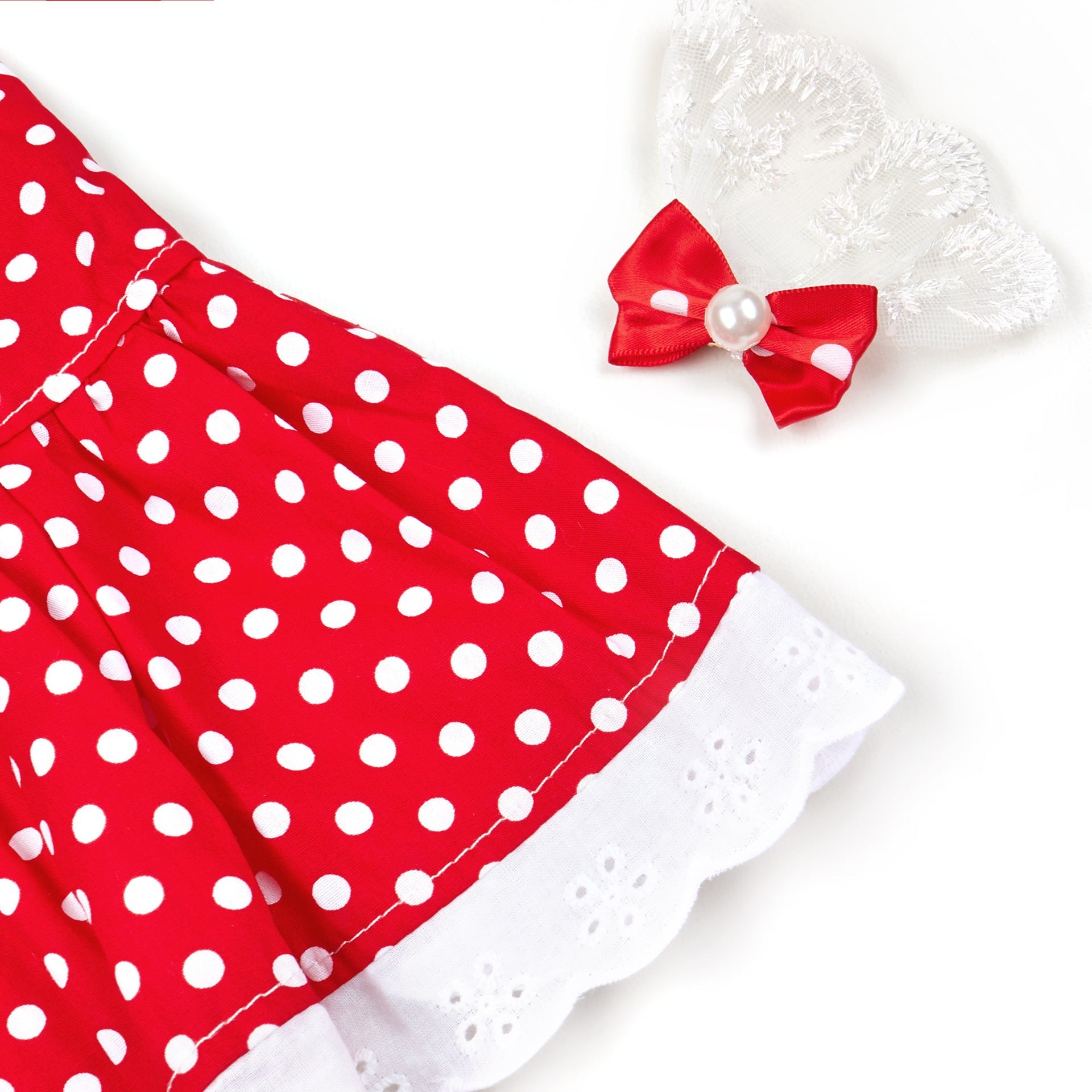 JMT-826826 Polka Dot Dress for Dogs with Matching Headband - Black and White or Red and White Options Available