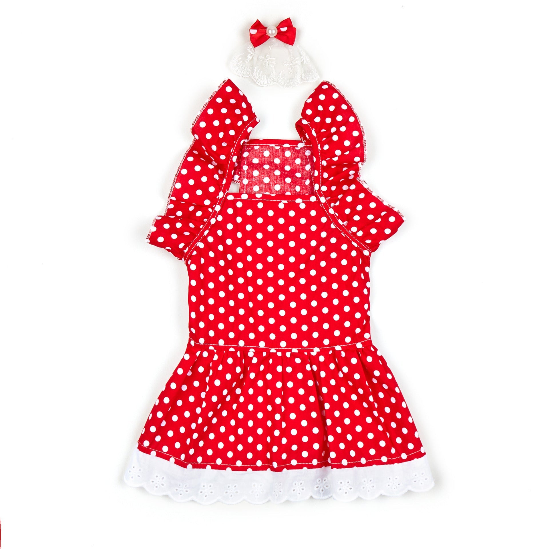 JMT-826826 Polka Dot Dress for Dogs with Matching Headband - Black and White or Red and White Options Available
