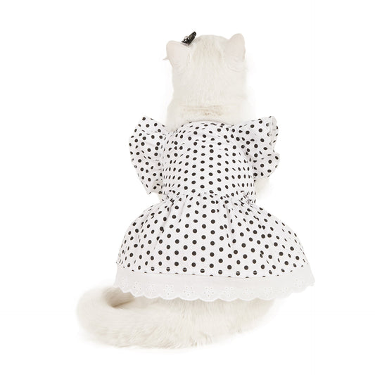 JMT-826826 Polka Dot Dress for Dogs with Matching Headband - Black and White or Red and White Options Available