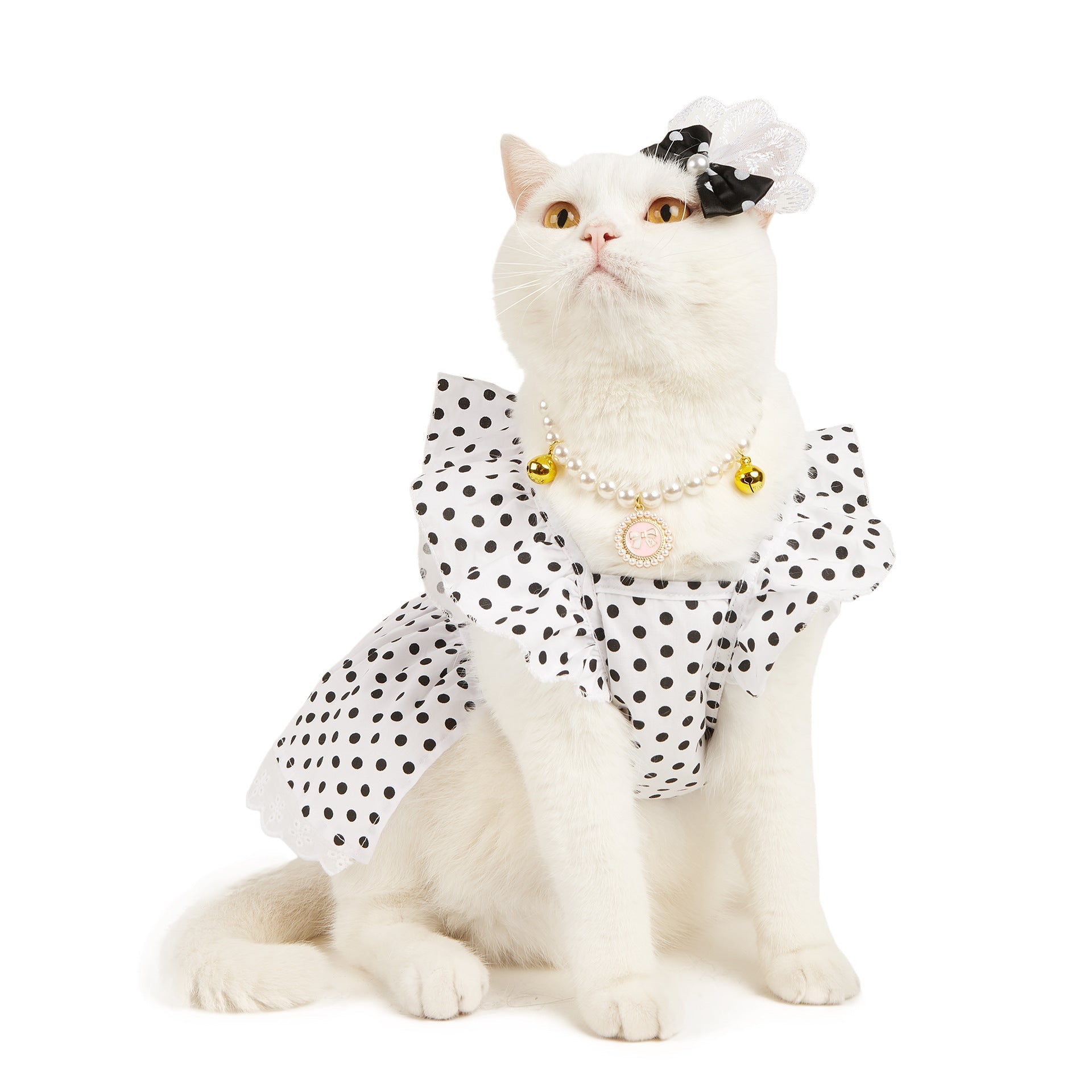 JMT-826826 Polka Dot Dress for Dogs with Matching Headband - Black and White or Red and White Options Available