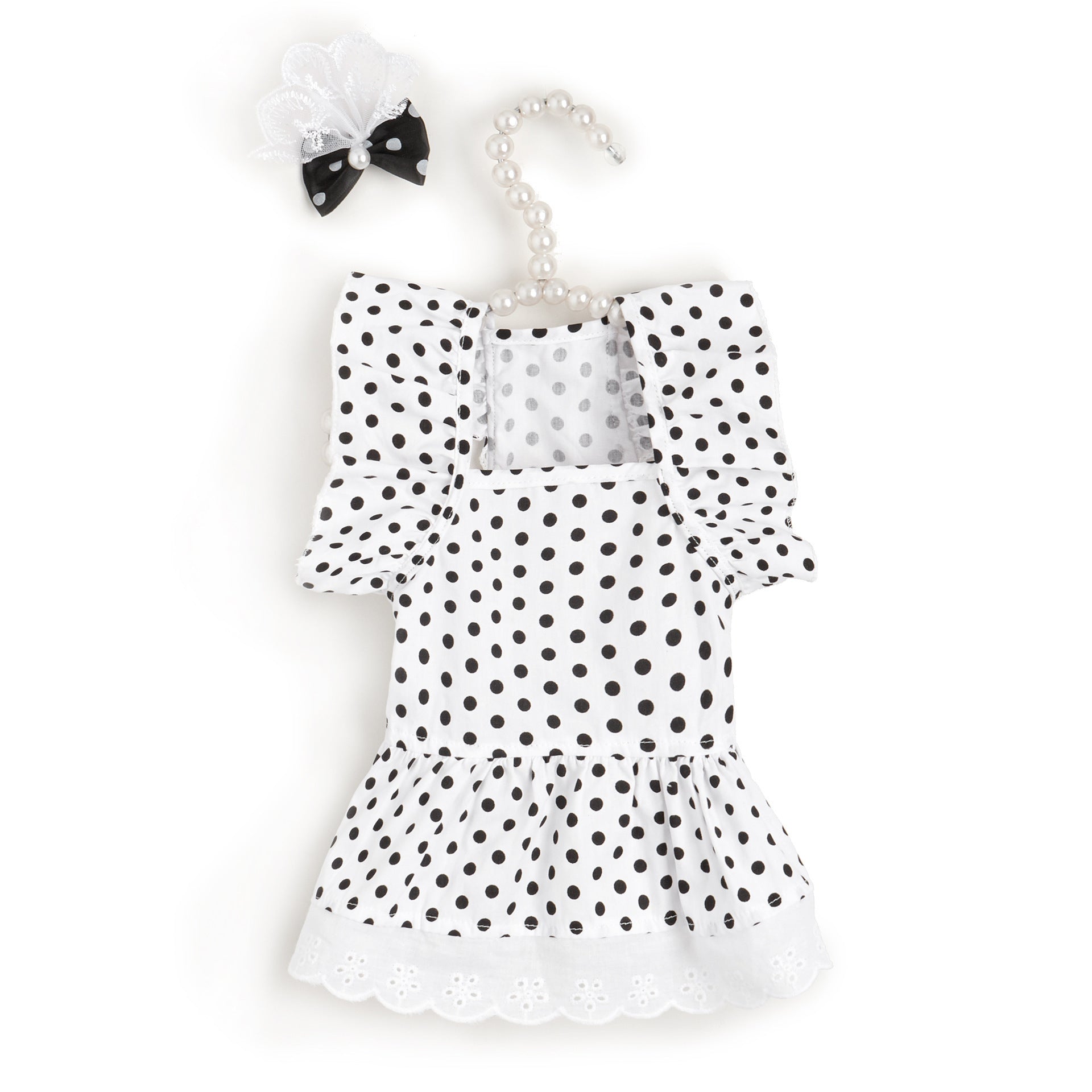 JMT-826826 Polka Dot Dress for Dogs with Matching Headband - Black and White or Red and White Options Available