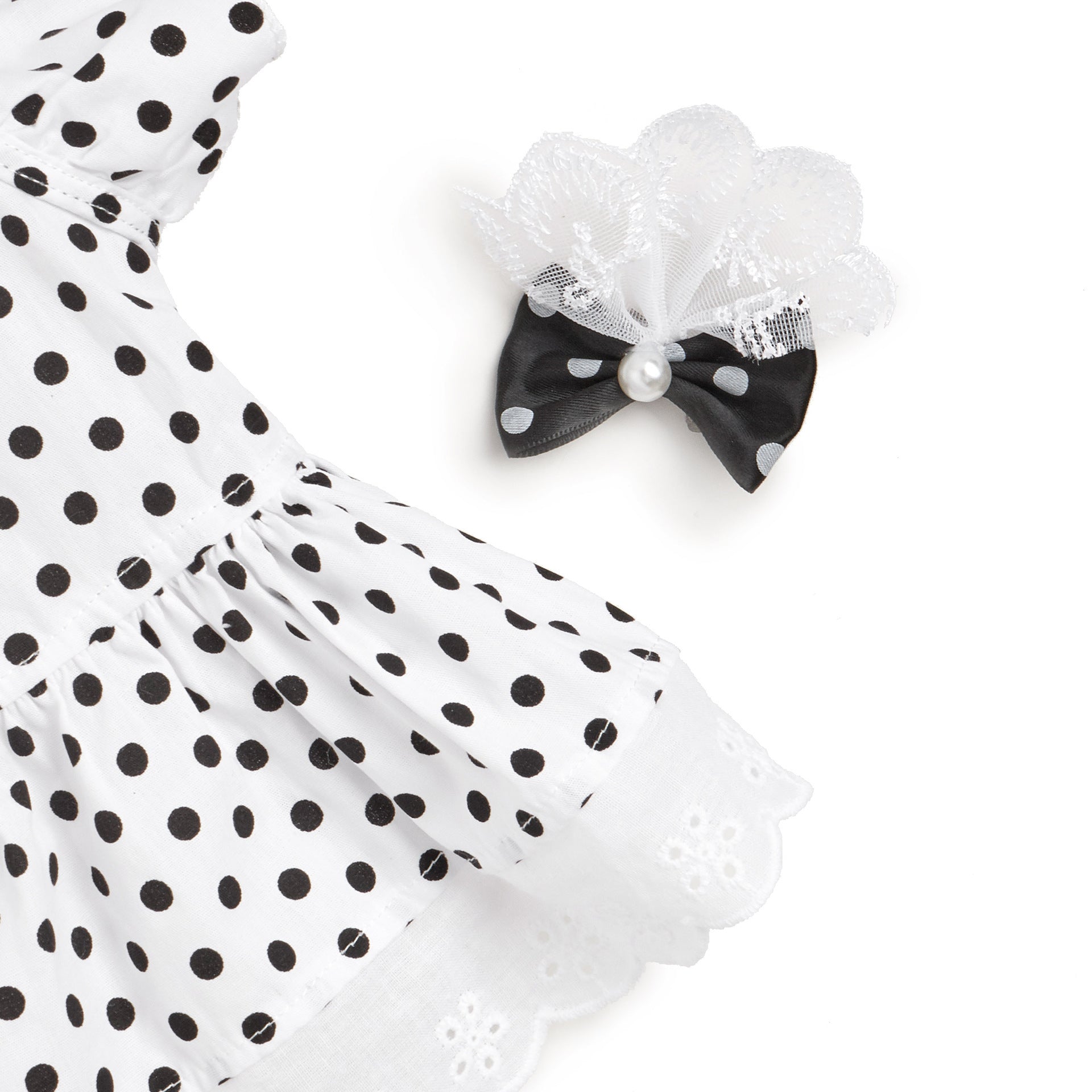 JMT-826826 Polka Dot Dress for Dogs with Matching Headband - Black and White or Red and White Options Available