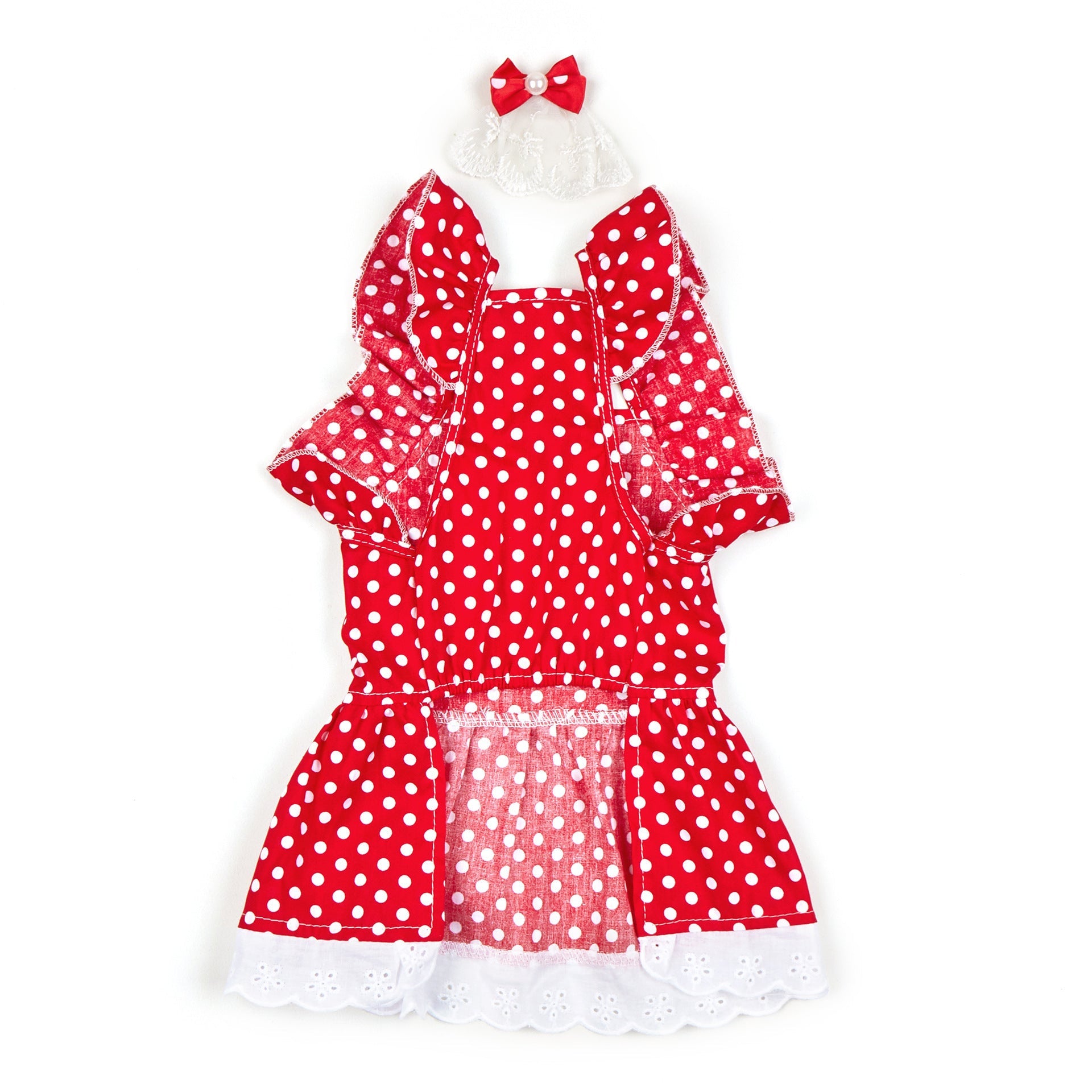 JMT-826826 Polka Dot Dress for Dogs with Matching Headband - Black and White or Red and White Options Available