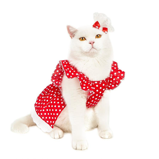 JMT-826826 Polka Dot Dress for Dogs with Matching Headband - Black and White or Red and White Options Available